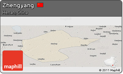 Shaded Relief Panoramic Map of Zhengyang, semi-desaturated