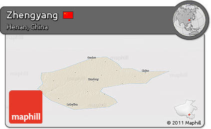 Shaded Relief Panoramic Map of Zhengyang, single color outside