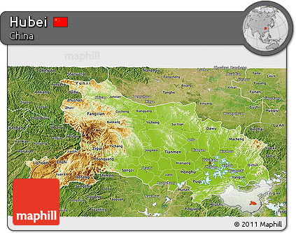 Physical 3D Map of Hubei, satellite outside