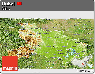 Physical 3D Map of Hubei, satellite outside