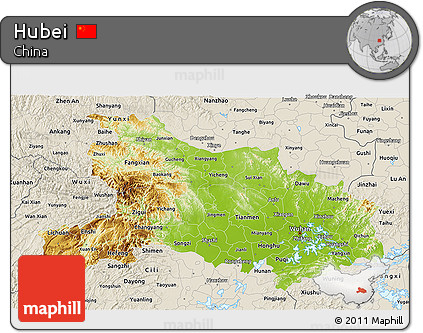 Physical 3D Map of Hubei, shaded relief outside