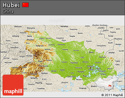 Physical 3D Map of Hubei, shaded relief outside