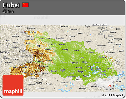 Physical 3D Map of Hubei, shaded relief outside
