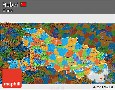 Political 3D Map of Hubei, darken