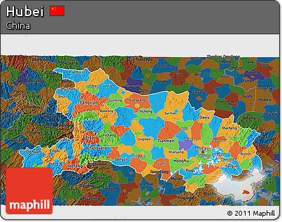 Political 3D Map of Hubei, darken