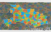 Political 3D Map of Hubei, darken, semi-desaturated