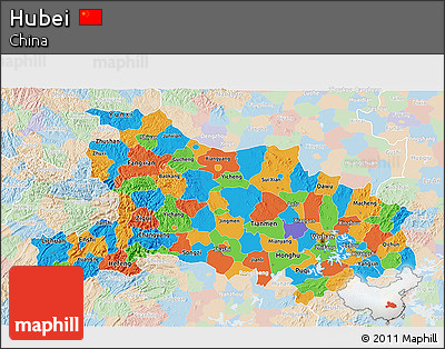 Political 3D Map of Hubei, lighten