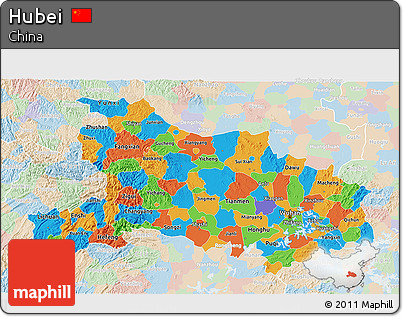 Political 3D Map of Hubei, lighten