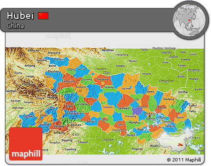 Political 3D Map of Hubei, physical outside