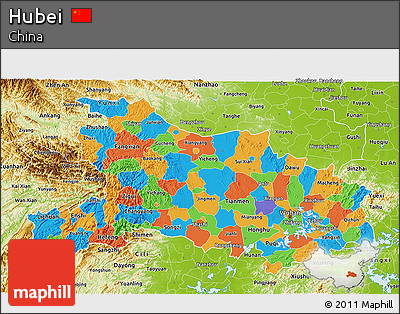 Political 3D Map of Hubei, physical outside