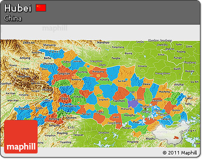 Political 3D Map of Hubei, physical outside