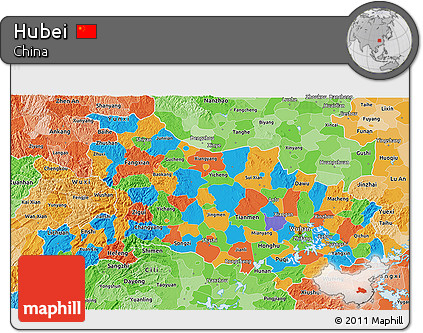 Political 3D Map of Hubei, political shades outside