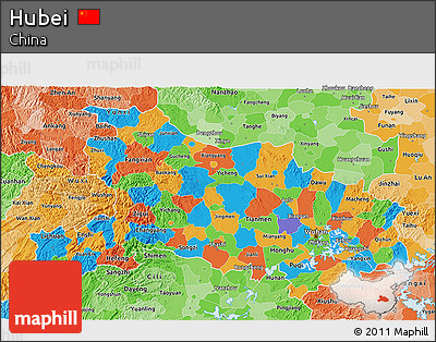 Political 3D Map of Hubei, political shades outside