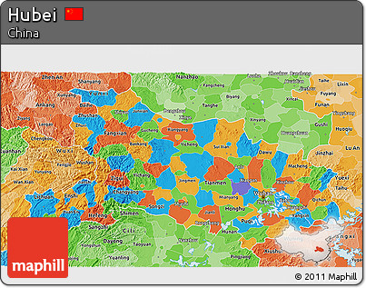 Political 3D Map of Hubei, political shades outside