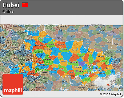 Political 3D Map of Hubei, semi-desaturated