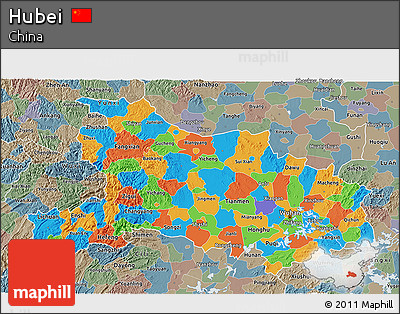 Political 3D Map of Hubei, semi-desaturated