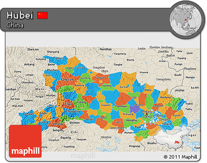 Political 3D Map of Hubei, shaded relief outside