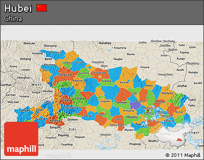Political 3D Map of Hubei, shaded relief outside