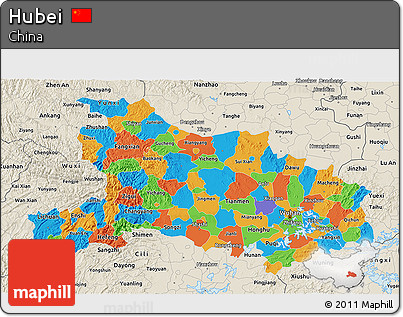 Political 3D Map of Hubei, shaded relief outside