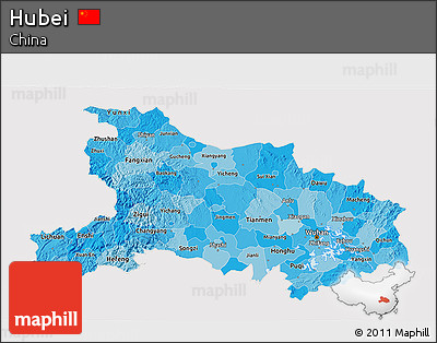Political Shades 3D Map of Hubei, cropped outside