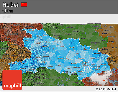 Political Shades 3D Map of Hubei, darken