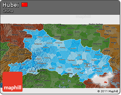 Political Shades 3D Map of Hubei, darken