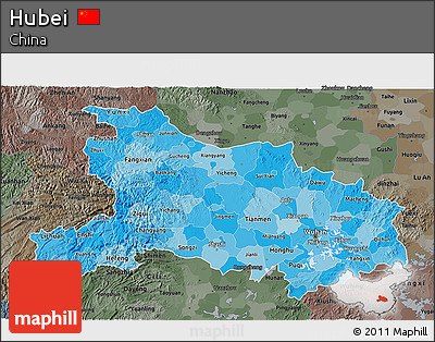 Political Shades 3D Map of Hubei, darken, semi-desaturated