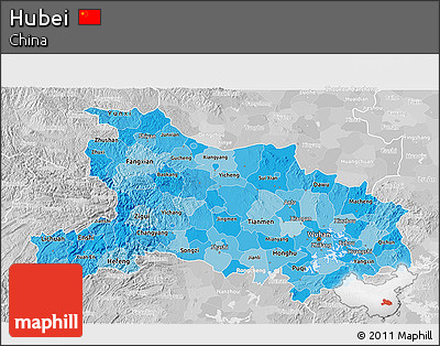 Political Shades 3D Map of Hubei, lighten, desaturated