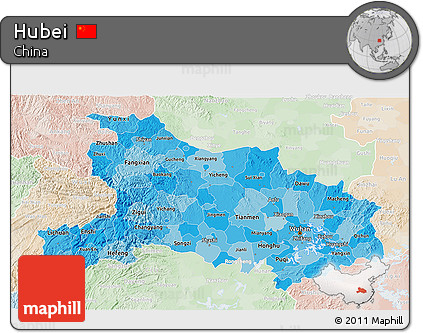 Political Shades 3D Map of Hubei, lighten