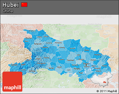 Political Shades 3D Map of Hubei, lighten