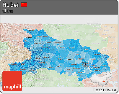 Political Shades 3D Map of Hubei, lighten