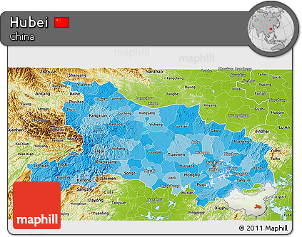 Political Shades 3D Map of Hubei, physical outside