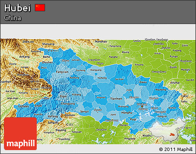 Political Shades 3D Map of Hubei, physical outside