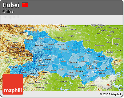 Political Shades 3D Map of Hubei, physical outside