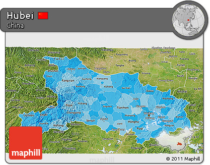 Political Shades 3D Map of Hubei, satellite outside