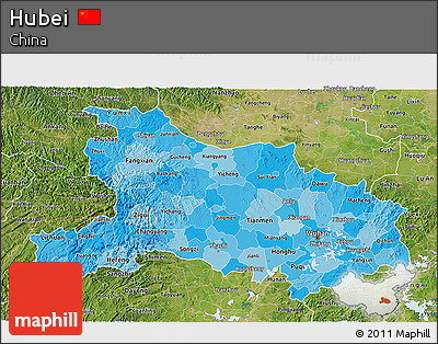 Political Shades 3D Map of Hubei, satellite outside