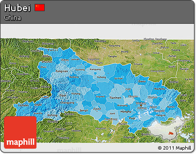 Political Shades 3D Map of Hubei, satellite outside