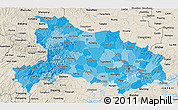 Political Shades 3D Map of Hubei, shaded relief outside