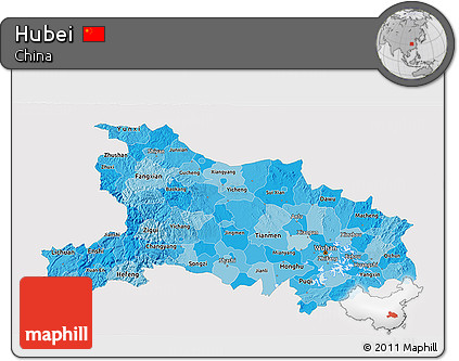 Political Shades 3D Map of Hubei, single color outside