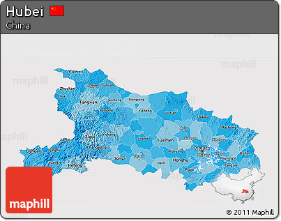 Political Shades 3D Map of Hubei, single color outside