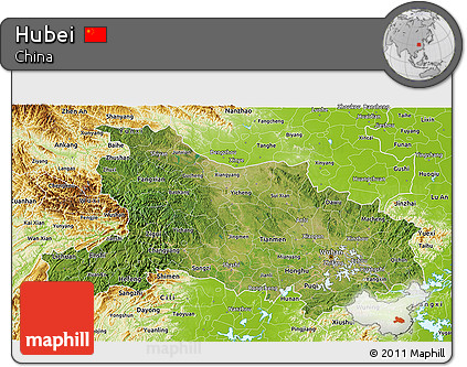 Satellite 3D Map of Hubei, physical outside