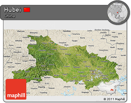 Satellite 3D Map of Hubei, shaded relief outside