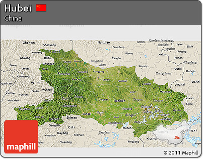 Satellite 3D Map of Hubei, shaded relief outside