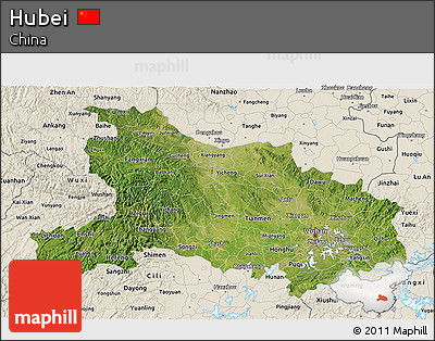 Satellite 3D Map of Hubei, shaded relief outside