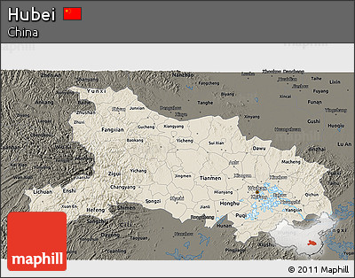 Shaded Relief 3D Map of Hubei, darken