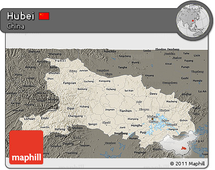 Shaded Relief 3D Map of Hubei, darken