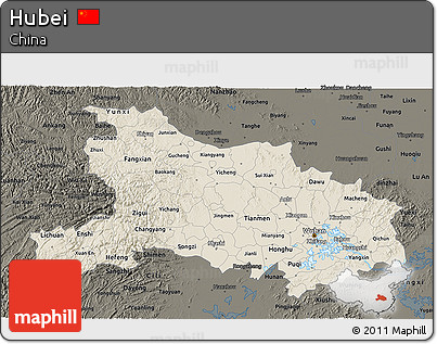 Shaded Relief 3D Map of Hubei, darken