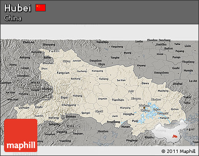 Shaded Relief 3D Map of Hubei, darken, semi-desaturated