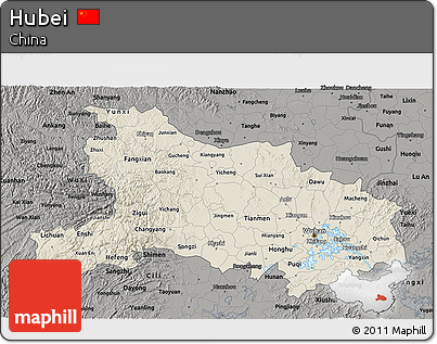 Shaded Relief 3D Map of Hubei, darken, semi-desaturated
