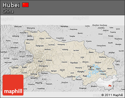 Shaded Relief 3D Map of Hubei, desaturated
